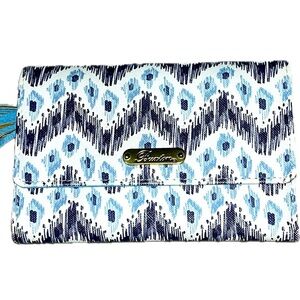 Buxton Multi-Pattern Print Tassel Bi-Fold Women’s Wallet, Blue & White